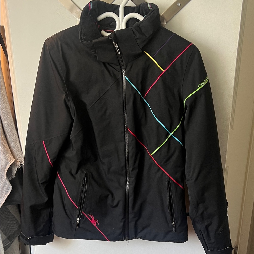 Black Women's Insulated Jacket with Neon Accent Lines